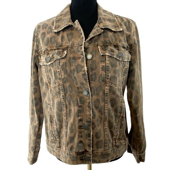Blank NYC Denim Brown‎  Cheetah Print Jean Jacket Medium - Picture 2 of 7
